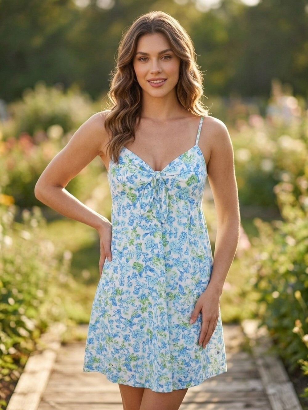 La Vie En Rose Blue & Green Floral Tie-Front Chemise Slip